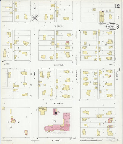 Sanborn Fire Insurance Map from Rochester, Olmsted County, Minnesota (1909), Sheet #0012 - Complete Map Set gallery image, historic Sanborn map, vintage wall art, Minnesota Minnesota