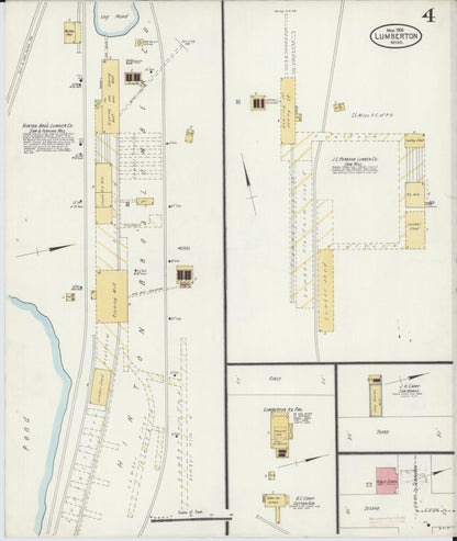 Sanborn Fire Insurance Map from Lumberton, Lamar County, Mississippi (1906), Sheet #0004 - Complete Map Set gallery image, historic Sanborn map, vintage wall art, Mississippi Mississippi