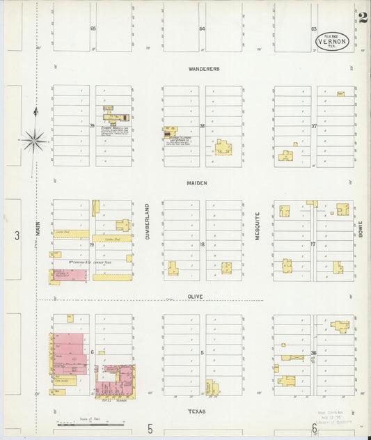 Sanborn Fire Insurance Map from Vernon, Wilbarger County, Texas (1902), Sheet #0002 - Historic Sanborn Fire Insurance Map Print, vintage old map wall art, antique decor, genealogy gift, Texas Texas map