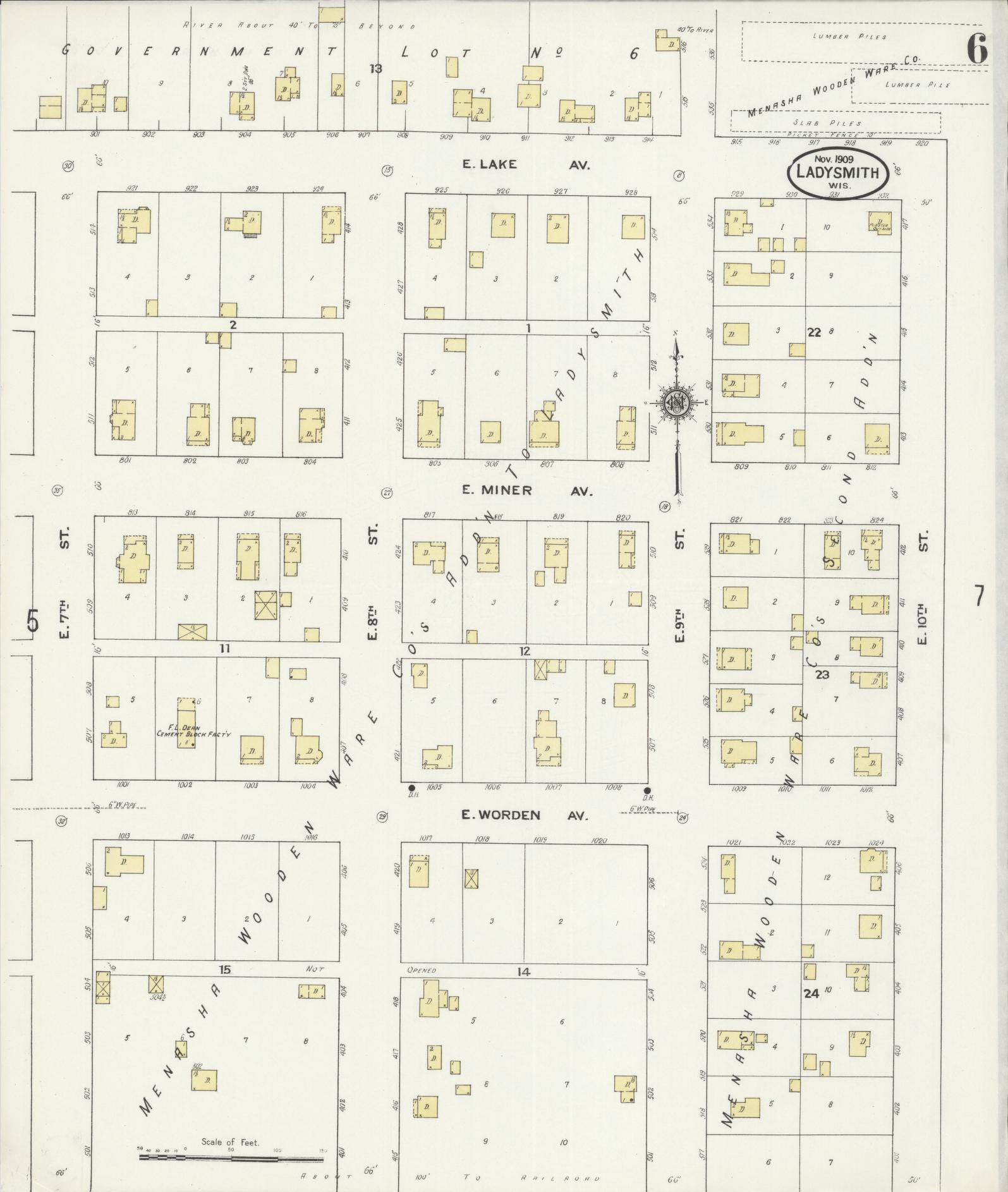 Sanborn Fire Insurance Map from Ladysmith, Rusk County, Wisconsin (1909), Sheet #0006 - Historic Sanborn Fire Insurance Map Print, vintage old map wall art, antique decor, genealogy gift, Wisconsin Wisconsin map