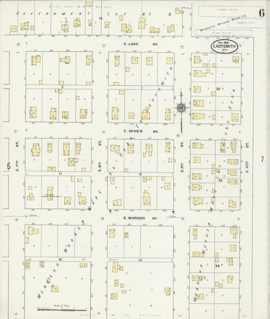 Sanborn Fire Insurance Map from Ladysmith, Rusk County, Wisconsin (1909), Sheet #0006 - Historic Sanborn Fire Insurance Map Print, vintage old map wall art, antique decor, genealogy gift, Wisconsin Wisconsin map