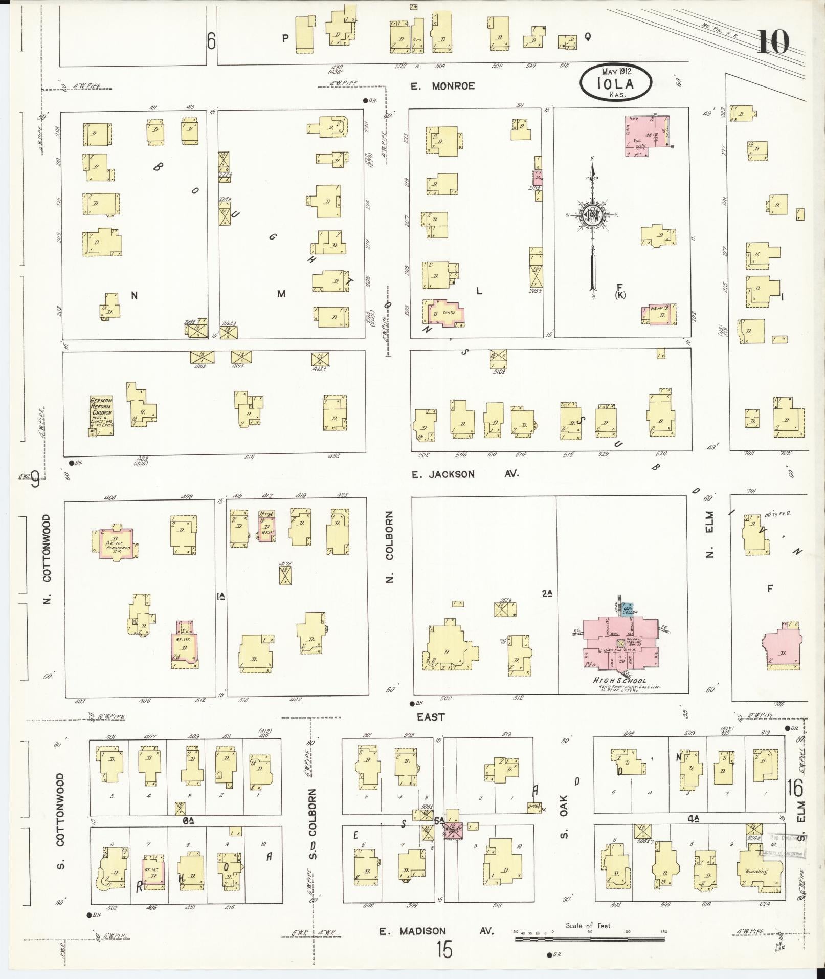 Sanborn Fire Insurance Map from Iola, Allen County, Kansas (1912), Sheet #0010 - Historic Sanborn Fire Insurance Map Print, vintage old map wall art, antique decor, genealogy gift, Kansas Kansas map