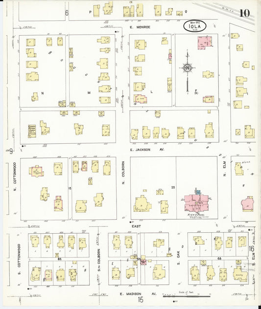 Sanborn Fire Insurance Map from Iola, Allen County, Kansas (1912), Sheet #0010 - Historic Sanborn Fire Insurance Map Print, vintage old map wall art, antique decor, genealogy gift, Kansas Kansas map