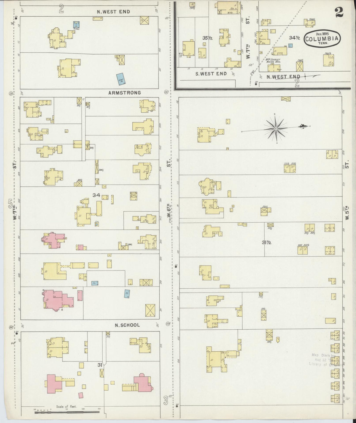 Sanborn Fire Insurance Map from Columbia, Maury County, Tennessee (1895), Sheet #0002 - Complete Map Set gallery image, historic Sanborn map, vintage wall art, Tennessee Tennessee