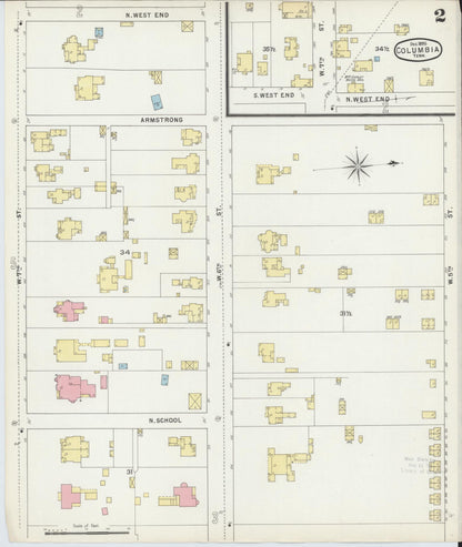 Sanborn Fire Insurance Map from Columbia, Maury County, Tennessee (1895), Sheet #0002 - Complete Map Set gallery image, historic Sanborn map, vintage wall art, Tennessee Tennessee