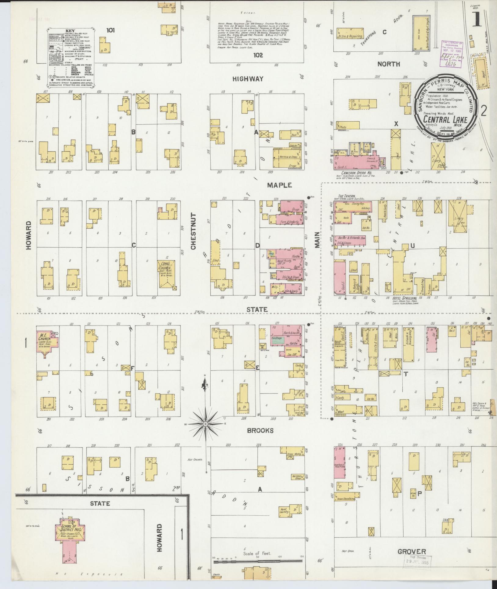 Sanborn Fire Insurance Map from Central Lake, Antrim County, Michigan (1901), Sheet #0001 - Complete Map Set gallery image, historic Sanborn map, vintage wall art, Michigan Michigan