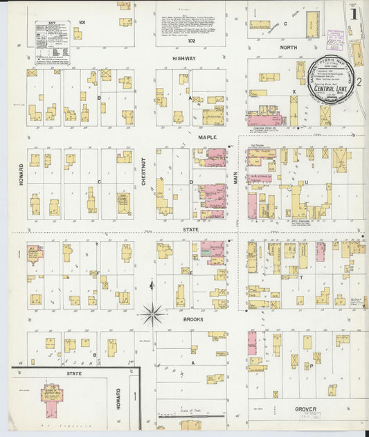 Sanborn Fire Insurance Map from Central Lake, Antrim County, Michigan (1901), Sheet #0001 - Complete Map Set gallery image, historic Sanborn map, vintage wall art, Michigan Michigan