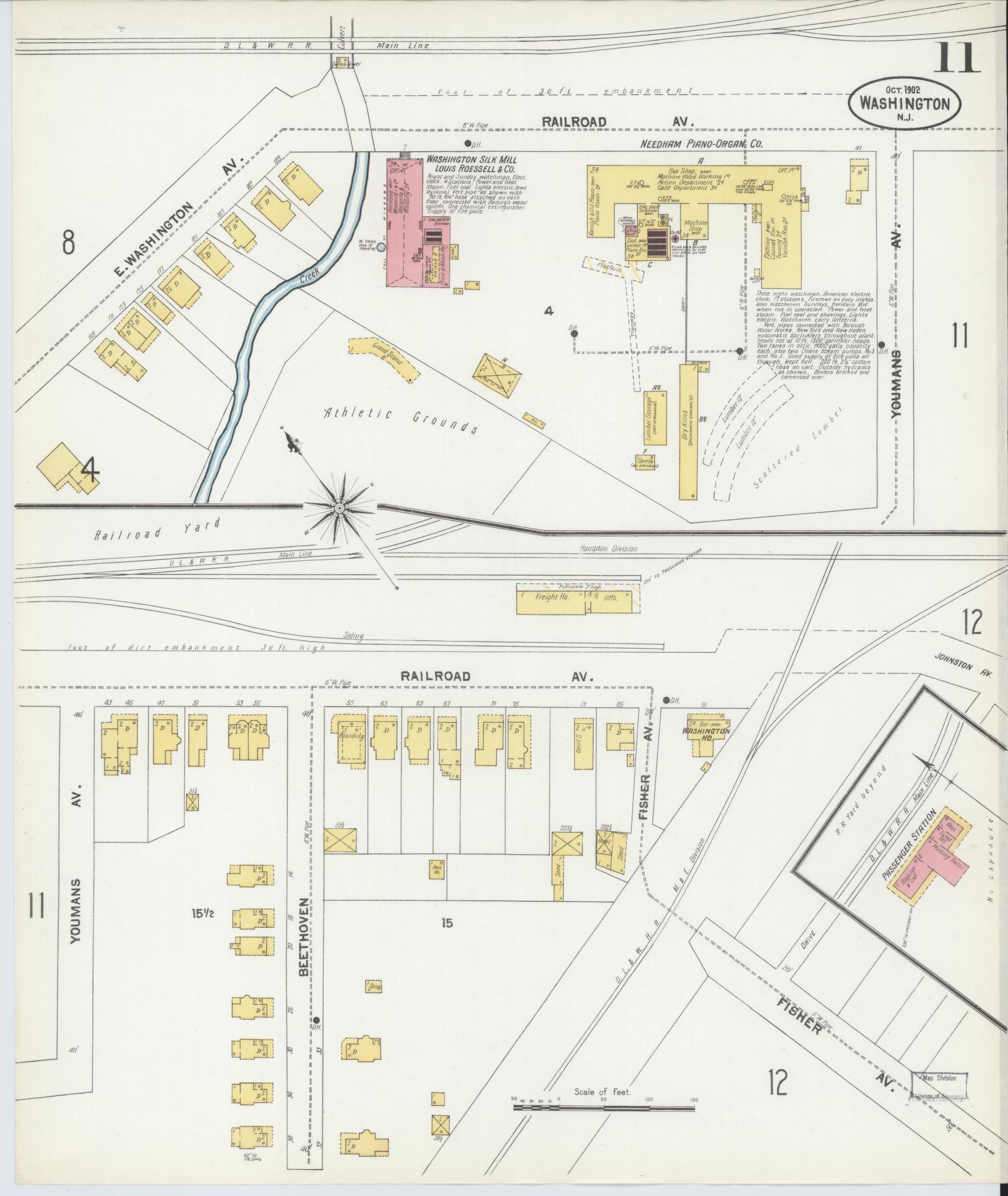 Sanborn Fire Insurance Map from Washington, Warren County, New Jersey (1902), Sheet #0011 - Historic Sanborn Fire Insurance Map Print, vintage old map wall art, antique decor, genealogy gift, Washington Washington map