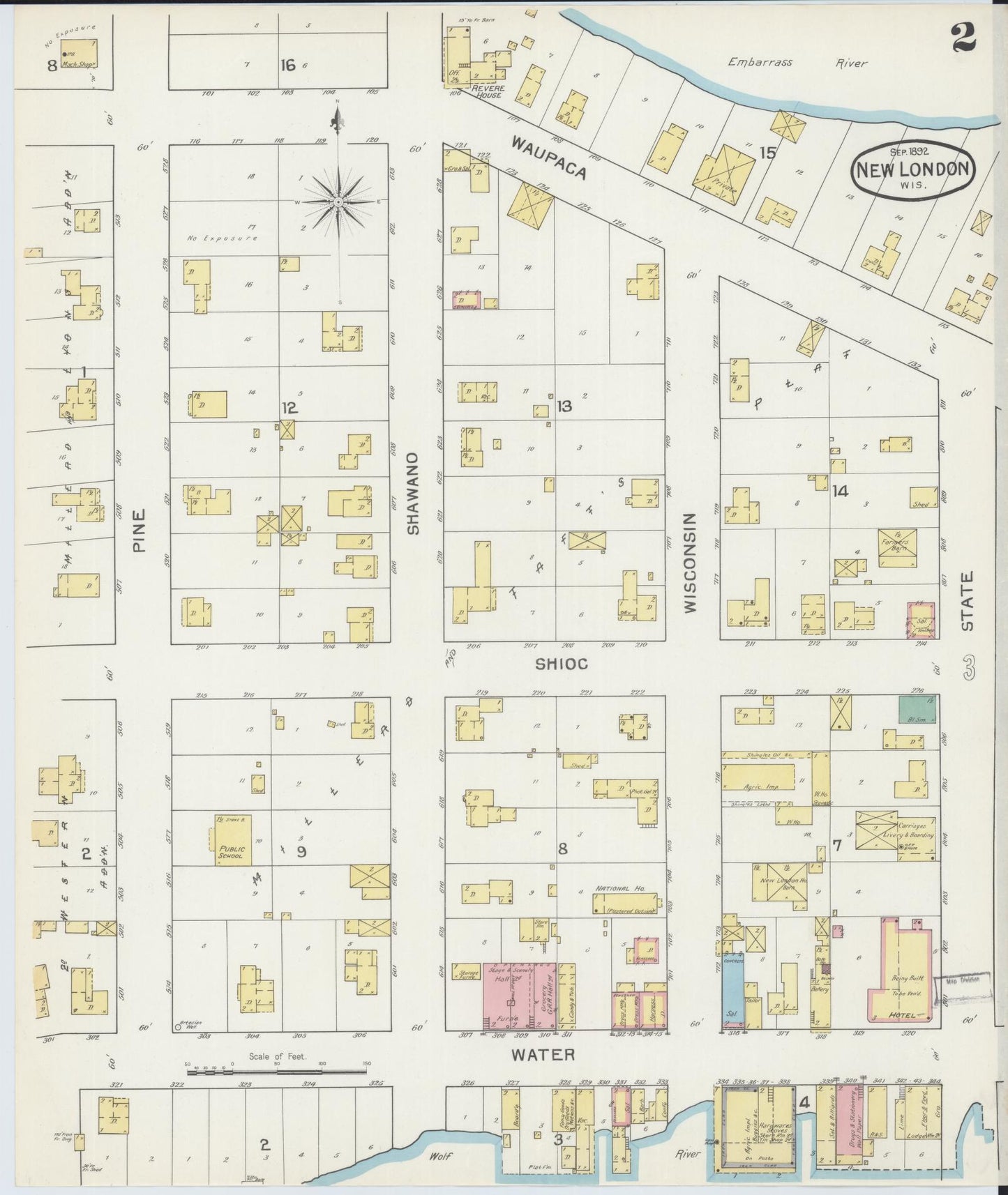 Sanborn Fire Insurance Map from New London, Waupaca and Outagamie Counties, Wisconsin (1892), Sheet #0002 - Historic Sanborn Fire Insurance Map Print, vintage old map wall art, antique decor, genealogy gift, Wisconsin Wisconsin map
