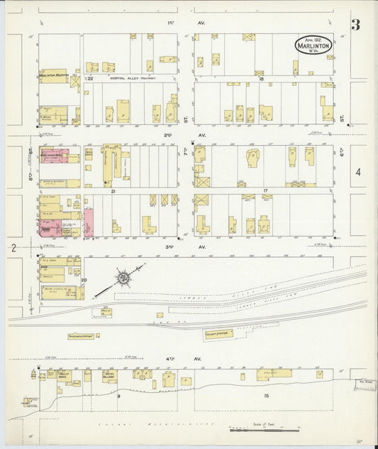Sanborn Fire Insurance Map from Marlinton, Pocahontas County, West Virginia (1912), Sheet #0003 - Historic Sanborn Fire Insurance Map Print, vintage old map wall art, antique decor, genealogy gift, West Virginia West Virginia map