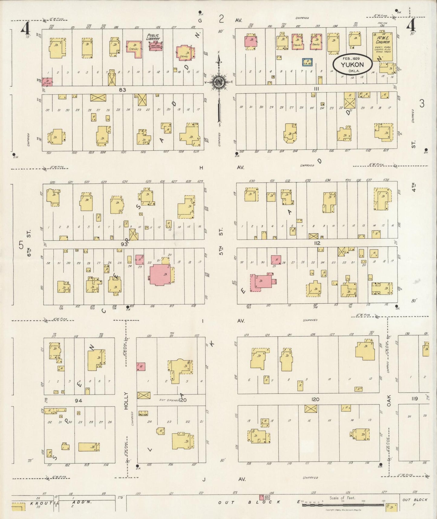 Sanborn Fire Insurance Map from Yukon, Canadian County, Oklahoma (1929), Sheet #0004 - Historic Sanborn Fire Insurance Map Print, vintage old map wall art, antique decor, genealogy gift, Oklahoma Oklahoma map