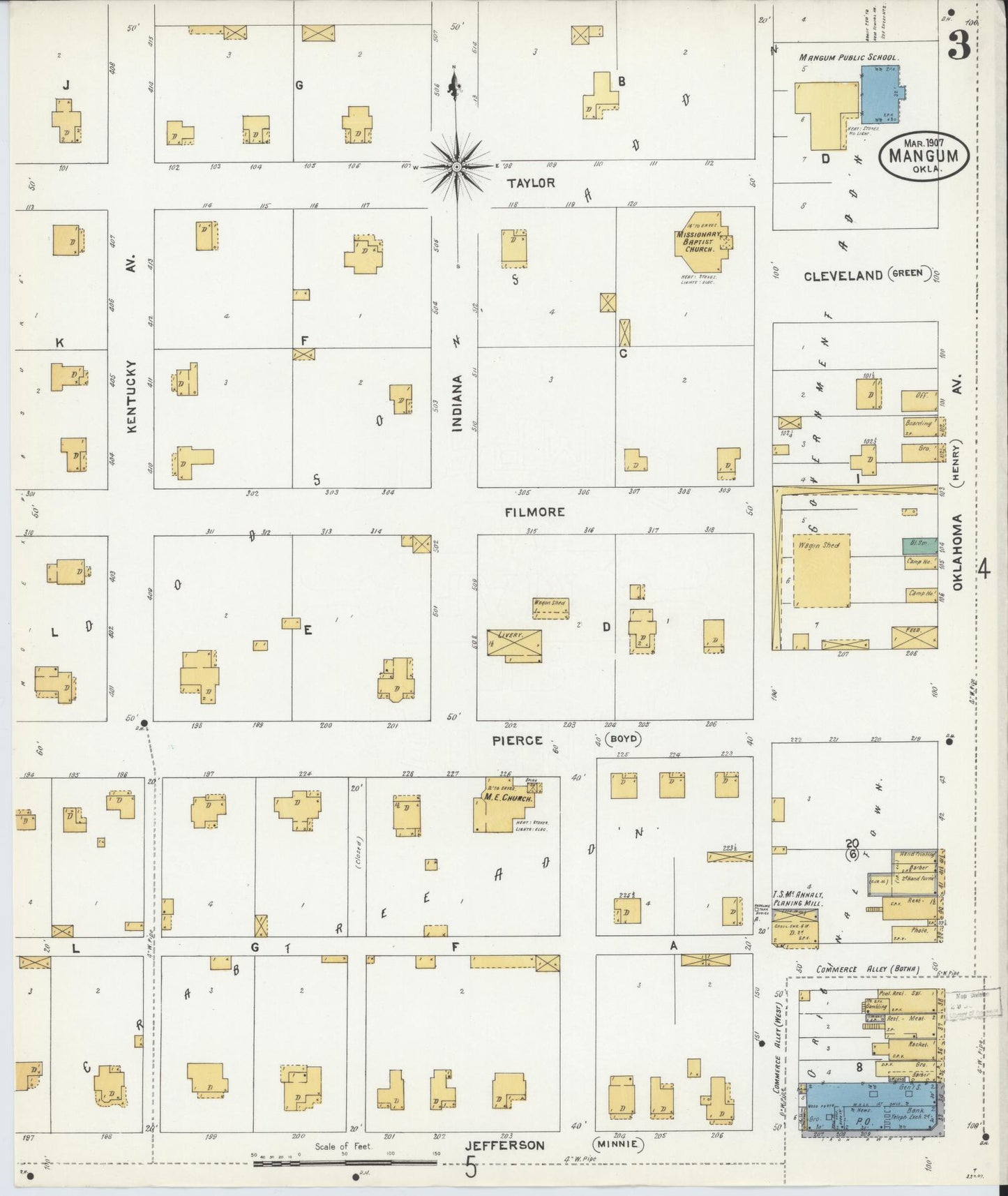 Sanborn Fire Insurance Map from Mangum, Greer County, Oklahoma (1907), Sheet #0003 - Complete Map Set gallery image, historic Sanborn map, vintage wall art, Oklahoma Oklahoma