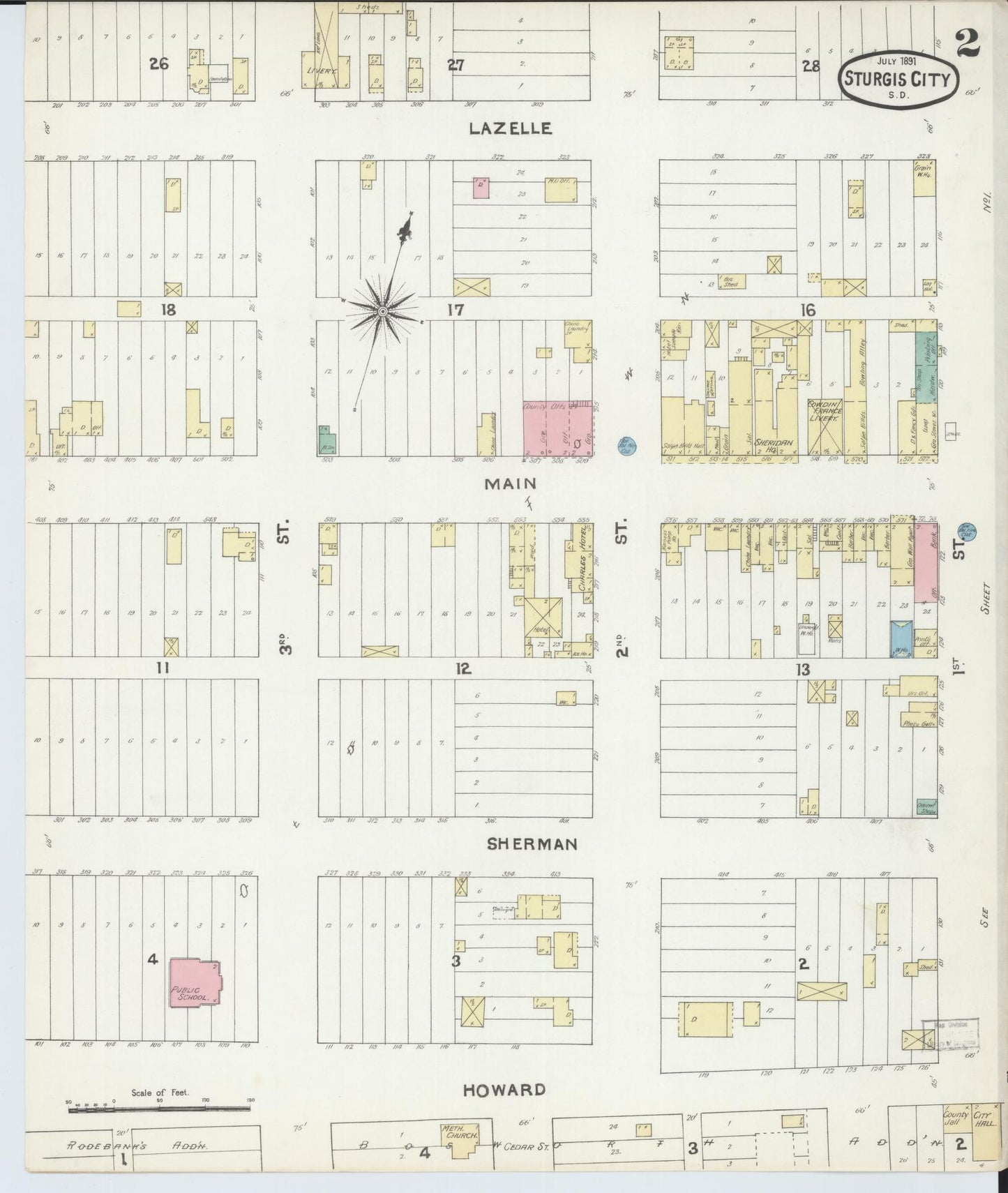 Sanborn Fire Insurance Map from Sturgis, Meade County, South Dakota (1891), Sheet #0002 - Historic Sanborn Fire Insurance Map Print, vintage old map wall art, antique decor, genealogy gift, South Dakota South Dakota map