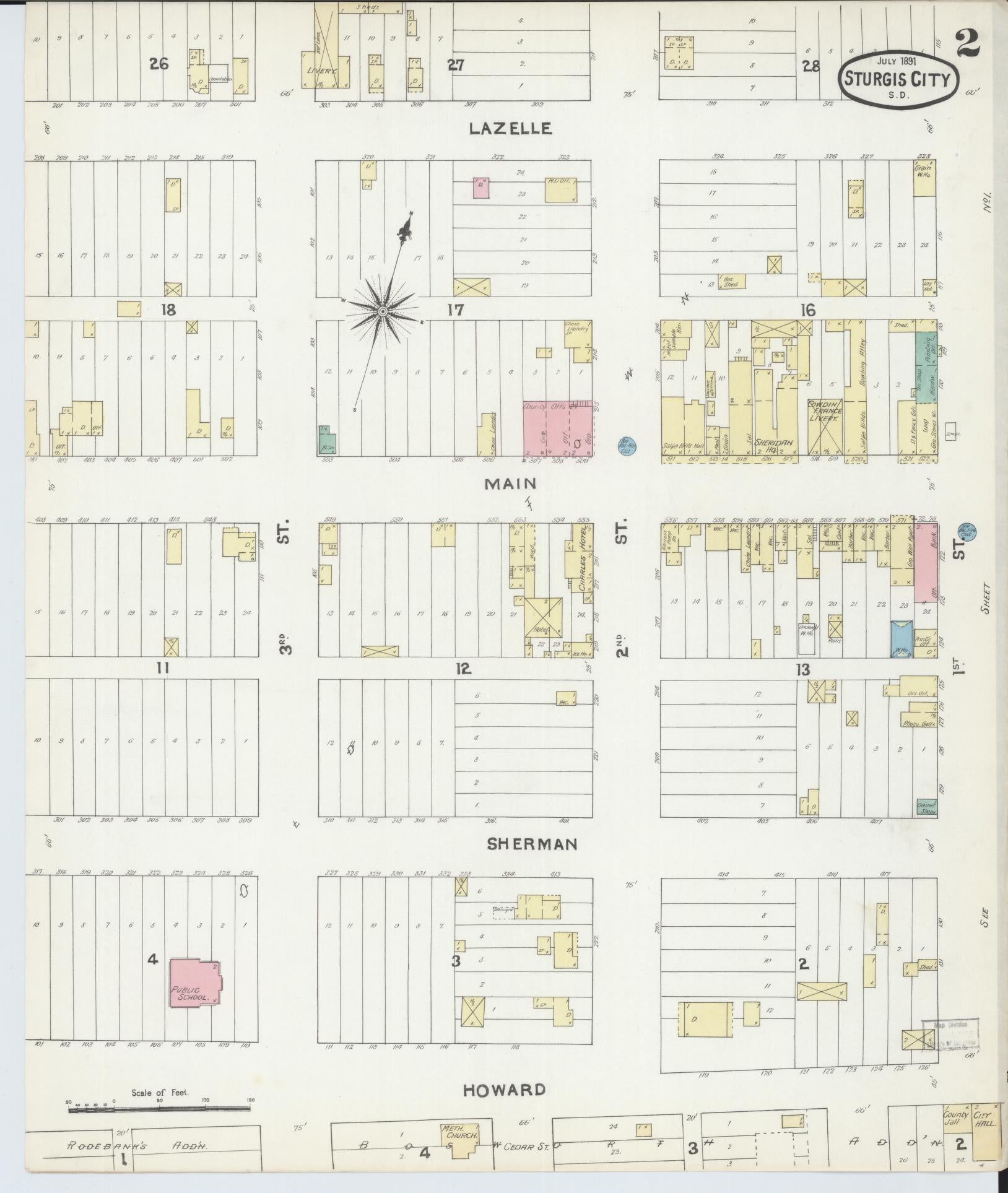 Sanborn Fire Insurance Map from Sturgis, Meade County, South Dakota (1891), Sheet #0002 - Historic Sanborn Fire Insurance Map Print, vintage old map wall art, antique decor, genealogy gift, South Dakota South Dakota map