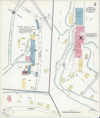 Sanborn Fire Insurance Map from Canton, Norfolk County, Massachusetts (1911), Sheet #0003 - Historic Sanborn Fire Insurance Map Print, vintage old map wall art, antique decor, genealogy gift, Massachusetts Massachusetts map