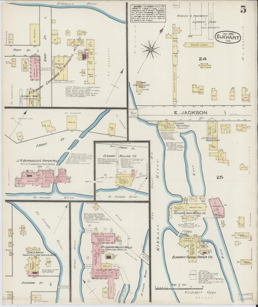 Sanborn Fire Insurance Map from Elkhart, Elkhart County, Indiana (1885), Sheet #0005 - Historic Sanborn Fire Insurance Map Print, vintage old map wall art, antique decor, genealogy gift, Indiana Indiana map