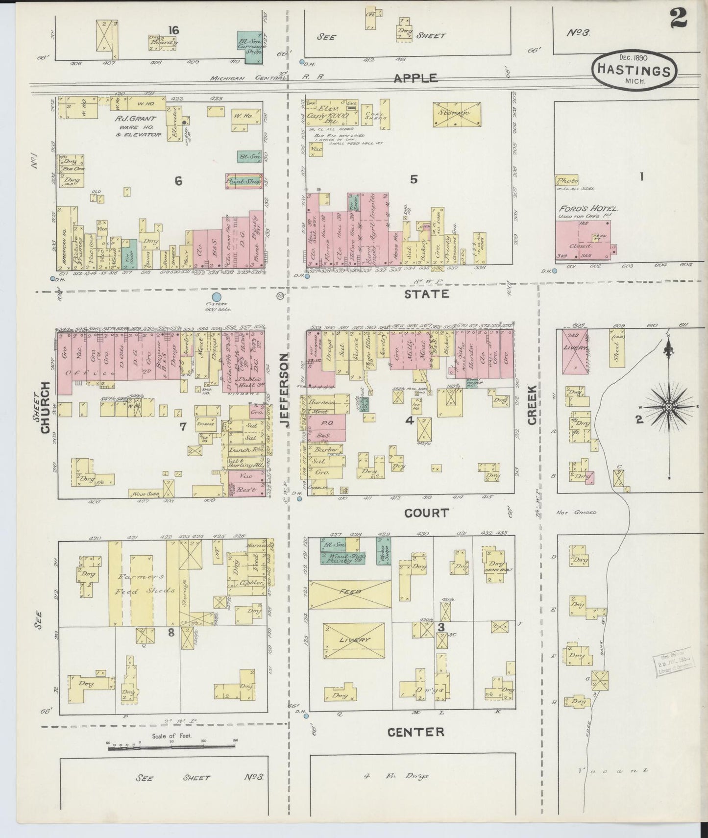 Sanborn Fire Insurance Map from Hastings, Barry County, Michigan (1891), Sheet #0002 - Complete Map Set gallery image, historic Sanborn map, vintage wall art, Michigan Michigan