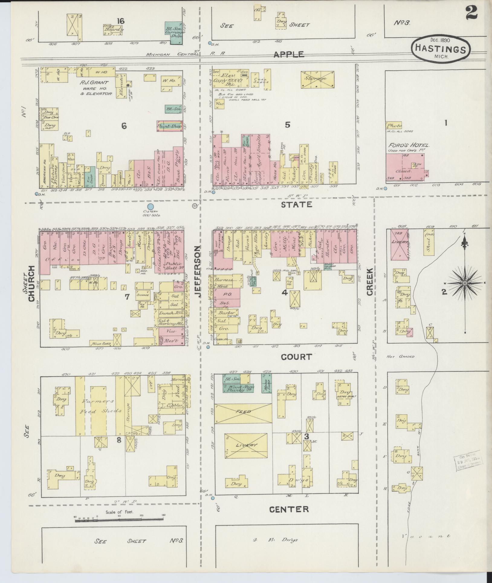 Sanborn Fire Insurance Map from Hastings, Barry County, Michigan (1891), Sheet #0002 - Complete Map Set gallery image, historic Sanborn map, vintage wall art, Michigan Michigan
