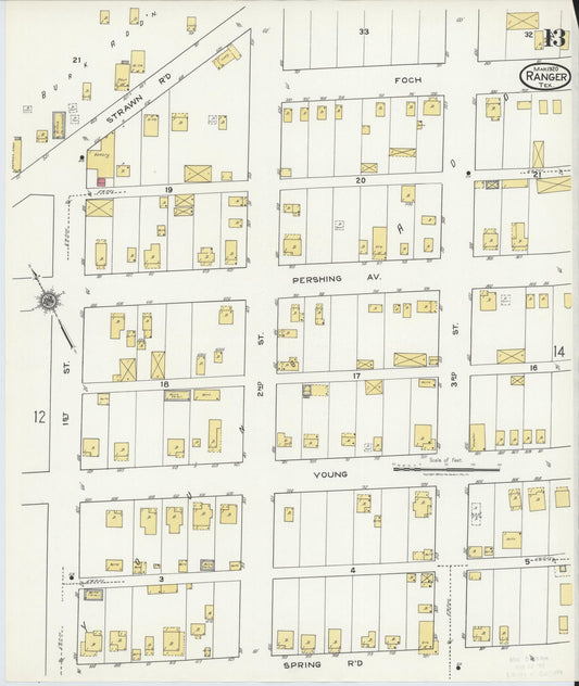 Sanborn Fire Insurance Map from Ranger, Eastland County, Texas (1920), Sheet #0013 - Historic Sanborn Fire Insurance Map Print, vintage old map wall art, antique decor, genealogy gift, Texas Texas map