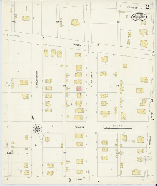 Sanborn Fire Insurance Map from Muskogee, Muskogee County, Oklahoma (1907), Sheet #0002 - Historic Sanborn Fire Insurance Map Print, vintage old map wall art, antique decor, genealogy gift, Oklahoma Oklahoma map