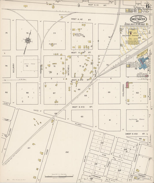 Sanborn Fire Insurance Map from Sweetwater, Nolan County, Texas (1922), Sheet #0006 - Historic Sanborn Fire Insurance Map Print, vintage old map wall art, antique decor, genealogy gift, Texas Texas map