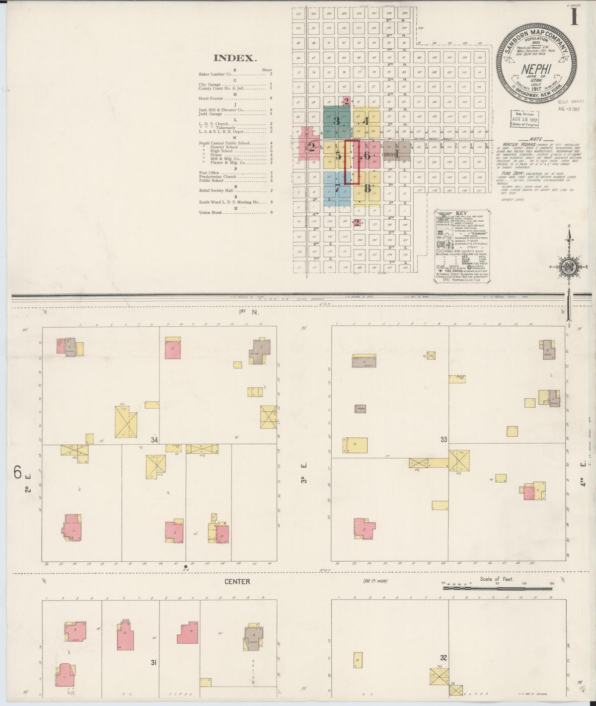 Sanborn Fire Insurance Map from Nephi, Juab County, Utah (1917), Sheet #0001 - Complete Map Set gallery image, historic Sanborn map, vintage wall art, Utah Utah