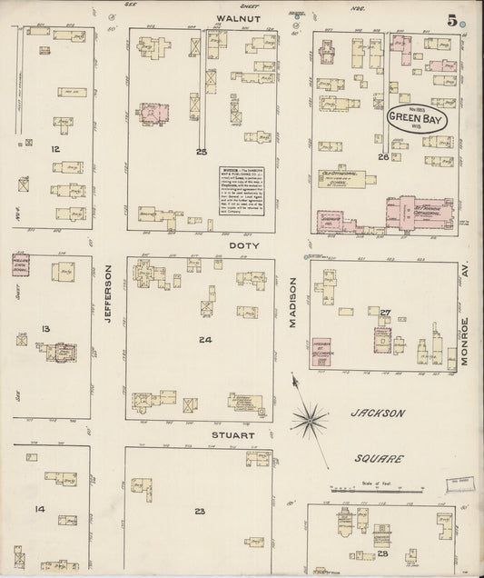 Sanborn Fire Insurance Map from Green Bay, Brown County, Wisconsin (1883), Sheet #0005 - Historic Sanborn Fire Insurance Map Print, vintage old map wall art, antique decor, genealogy gift, Wisconsin Wisconsin map