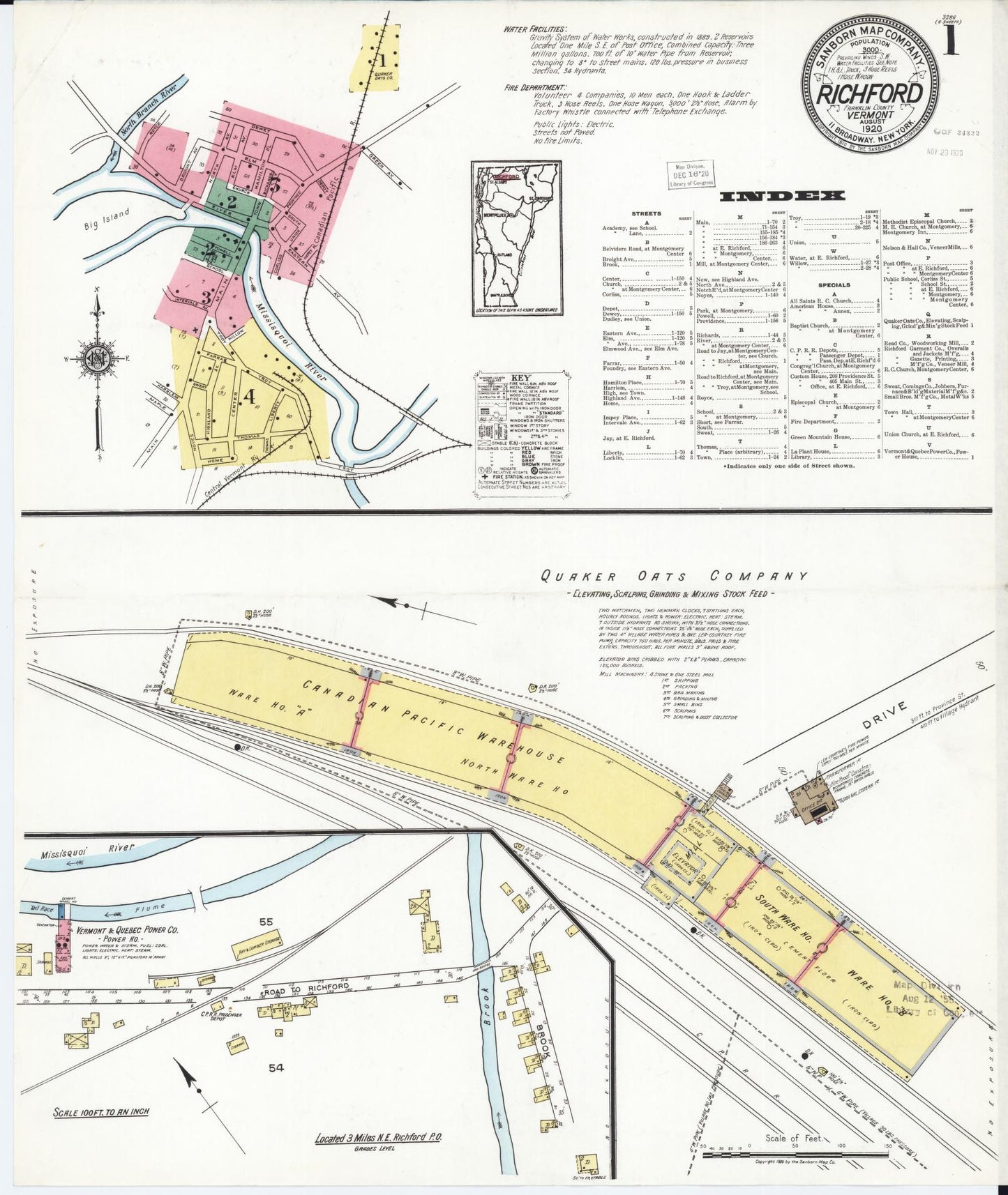 Sanborn Fire Insurance Map from Richford, Franklin County, Vermont (1920), Sheet #0001 - Complete Map Set gallery image, historic Sanborn map, vintage wall art, Vermont Vermont