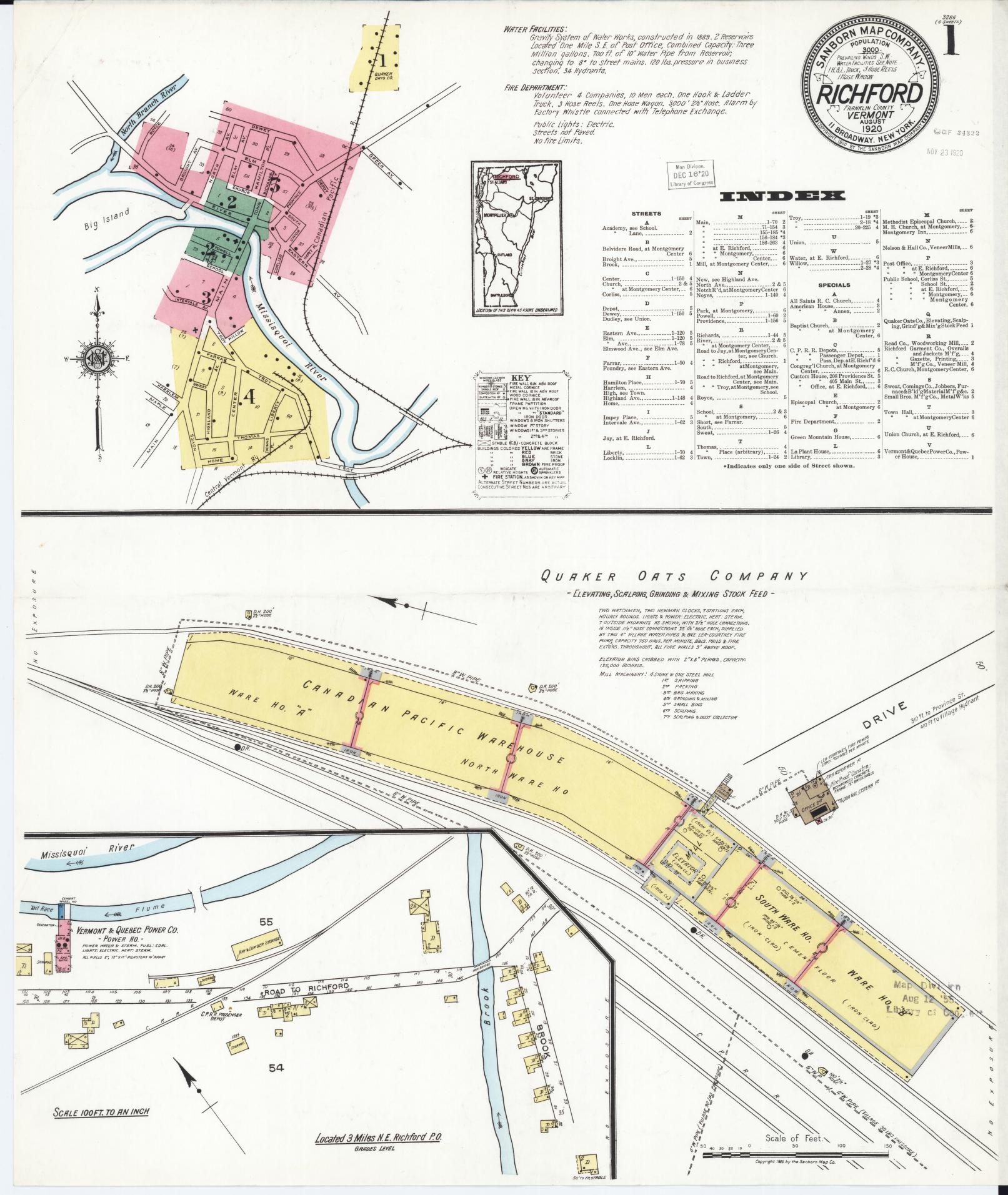 Sanborn Fire Insurance Map from Richford, Franklin County, Vermont (1920), Sheet #0001 - Complete Map Set gallery image, historic Sanborn map, vintage wall art, Vermont Vermont