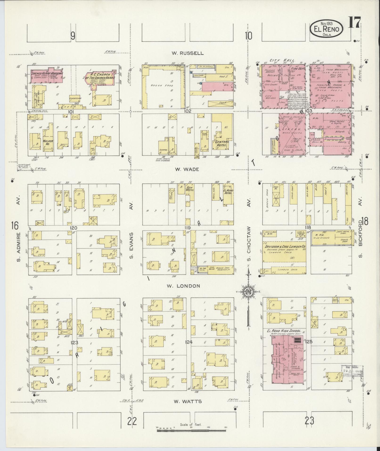 Sanborn Fire Insurance Map from El Reno, Canadian County, Oklahoma (1913), Sheet #0017 - Historic Sanborn Fire Insurance Map Print, vintage old map wall art, antique decor, genealogy gift, Oklahoma Oklahoma map