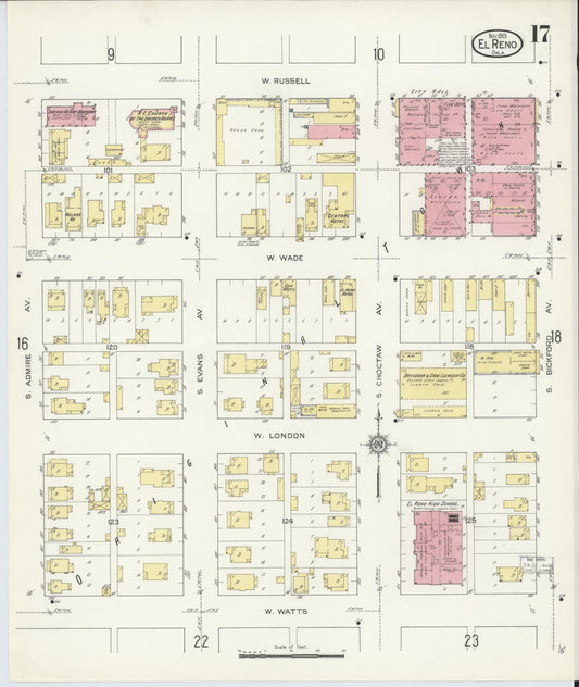 Sanborn Fire Insurance Map from El Reno, Canadian County, Oklahoma (1913), Sheet #0017 - Historic Sanborn Fire Insurance Map Print, vintage old map wall art, antique decor, genealogy gift, Oklahoma Oklahoma map