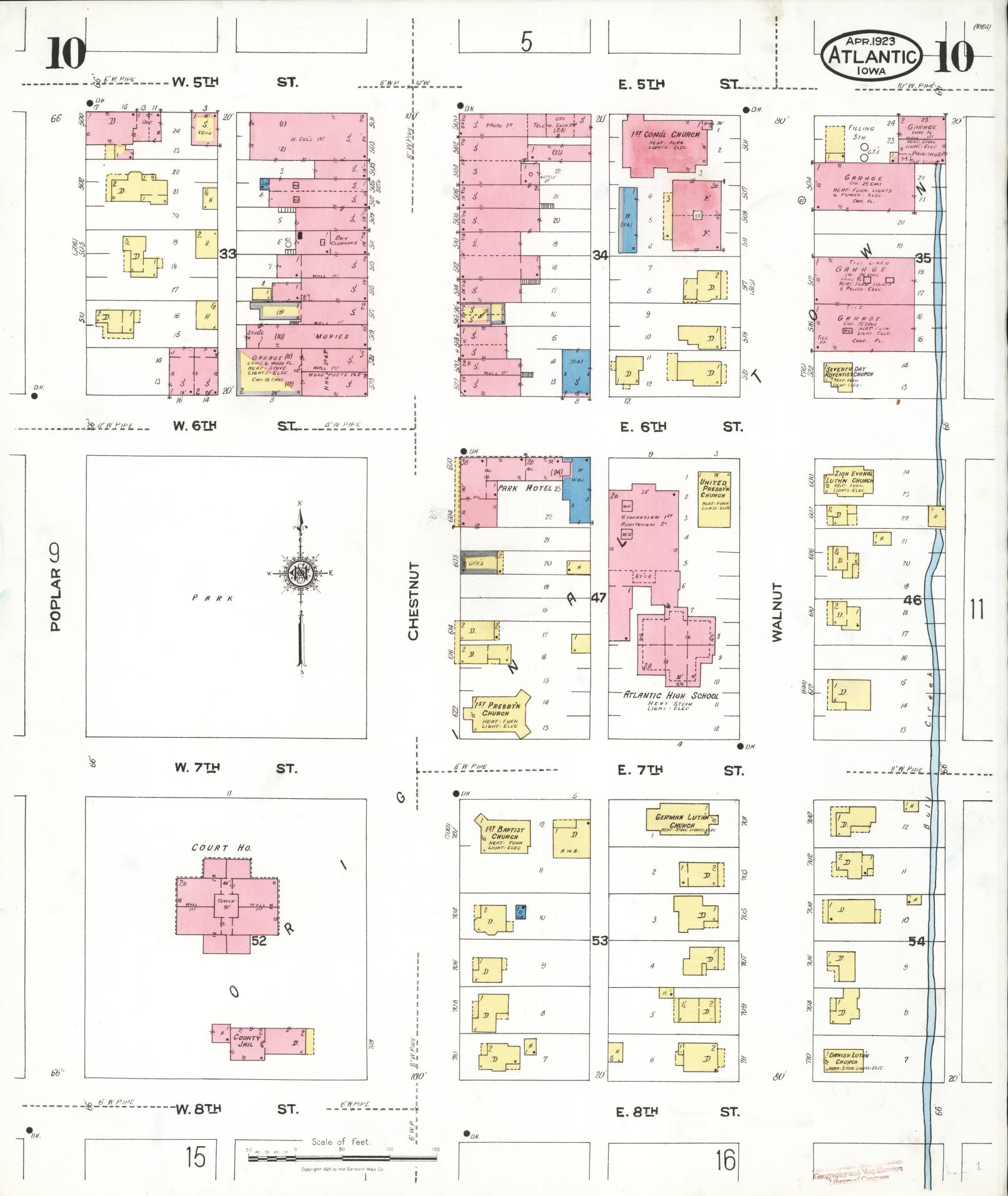 Sanborn Fire Insurance Map from Atlantic, Cass County, Iowa (1923), Sheet #0010 - Historic Sanborn Fire Insurance Map Print, vintage old map wall art