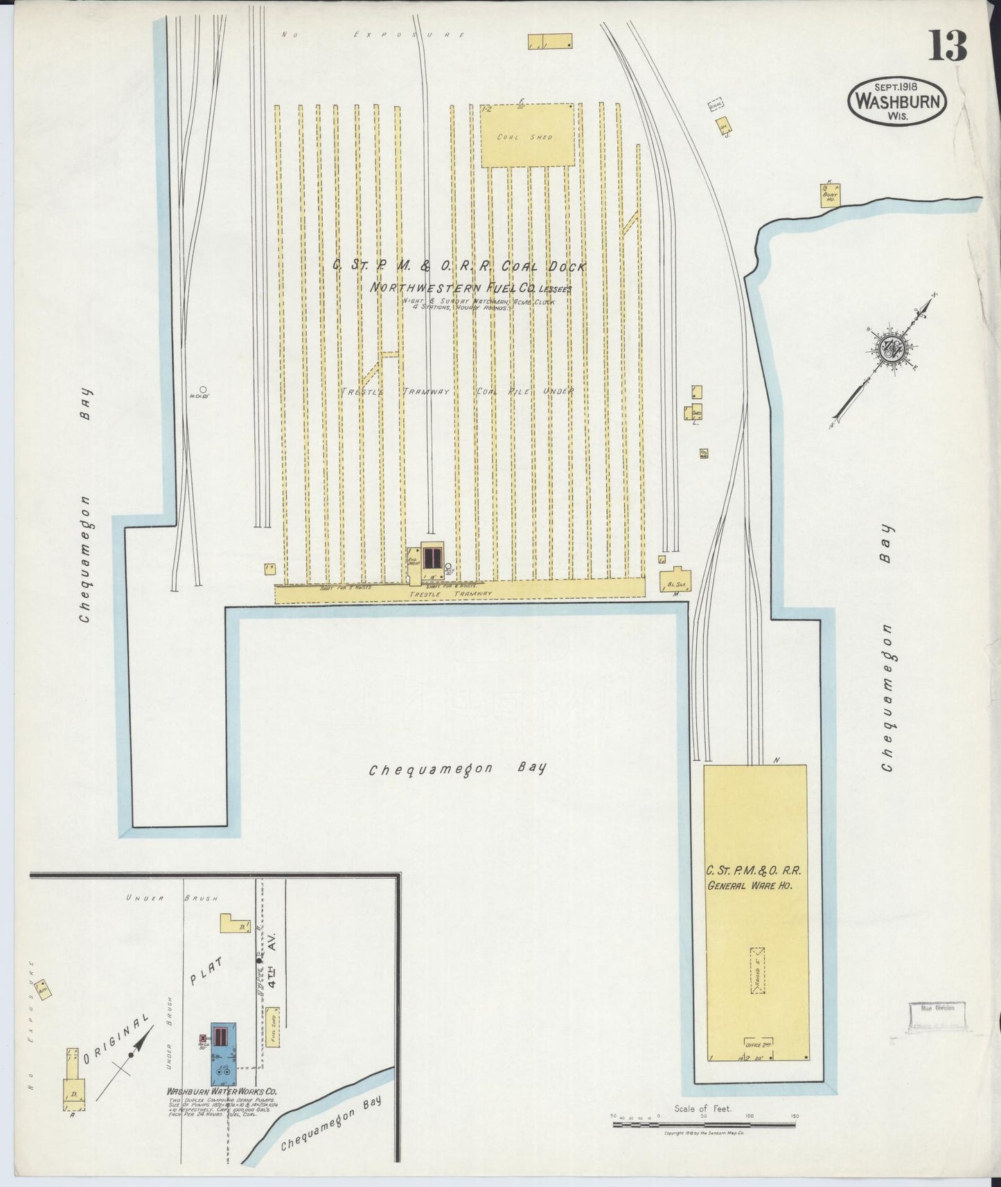 Sanborn Fire Insurance Map from Washburn, Bayfield County, Wisconsin (1918), Sheet #0013 - Historic Sanborn Fire Insurance Map Print, vintage old map wall art, antique decor, genealogy gift, Wisconsin Wisconsin map