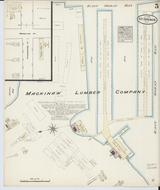 Sanborn Fire Insurance Map from Saint Ignace, Mackinac County, Michigan (1884), Sheet #0005 - Historic Sanborn Fire Insurance Map Print, vintage old map wall art, antique decor, genealogy gift, Michigan Michigan map