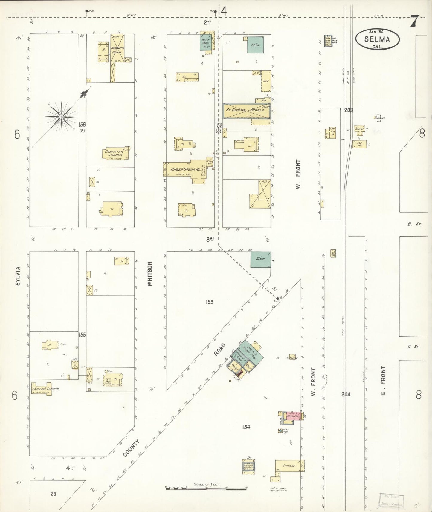 Sanborn Fire Insurance Map from Selma, Fresno County, California (1901), Sheet #0007 - Complete Map Set gallery image, historic Sanborn map, vintage wall art, California California