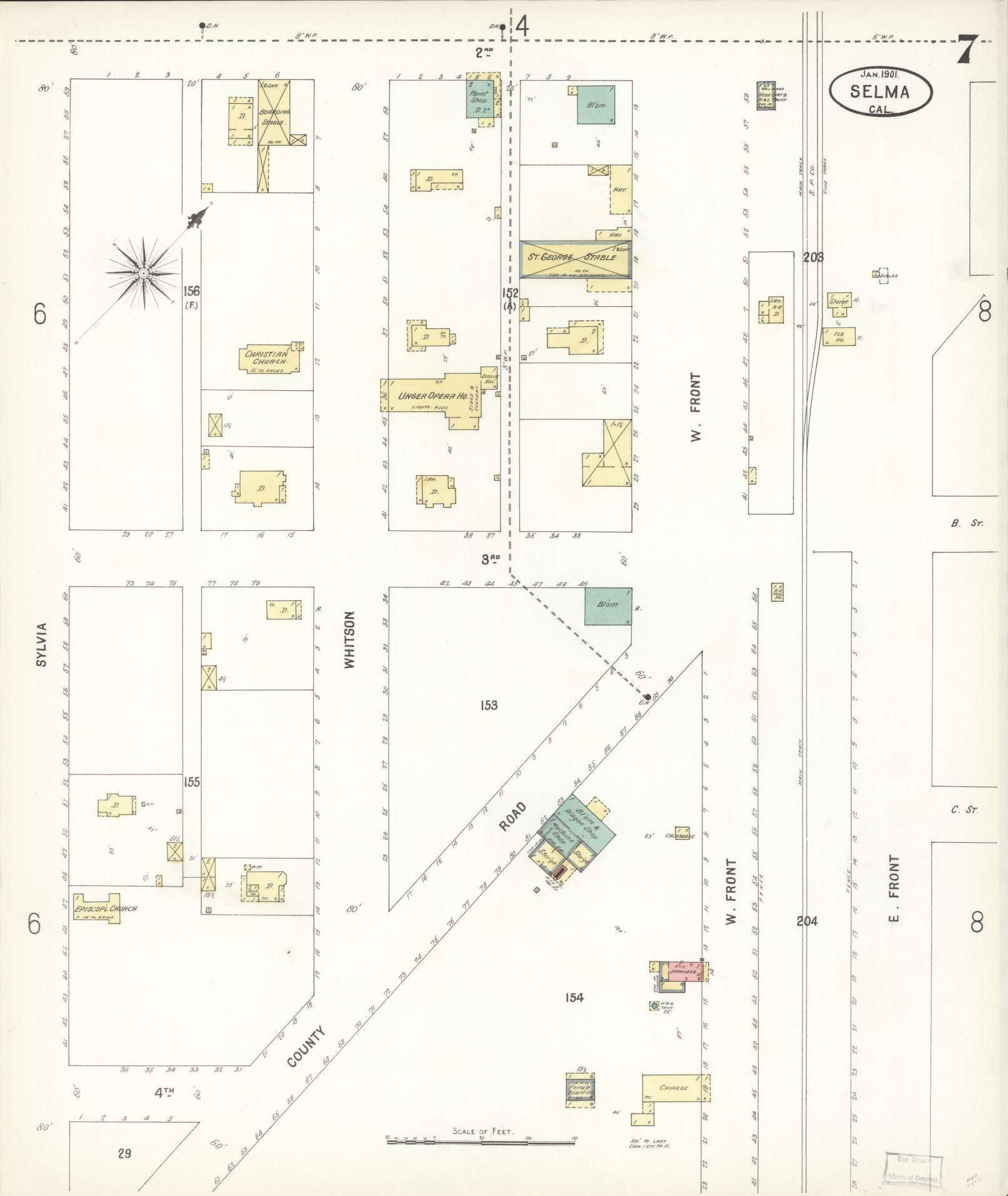 Sanborn Fire Insurance Map from Selma, Fresno County, California (1901), Sheet #0007 - Complete Map Set gallery image, historic Sanborn map, vintage wall art, California California