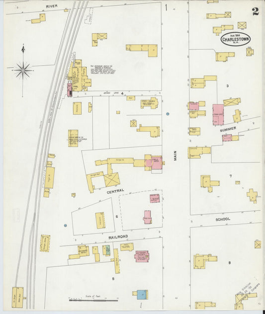 Sanborn Fire Insurance Map from Charlestown, Sullivan County, New Hampshire (1904), Sheet #0002 - Historic Sanborn Fire Insurance Map Print, vintage old map wall art, antique decor, genealogy gift, New Hampshire New Hampshire map