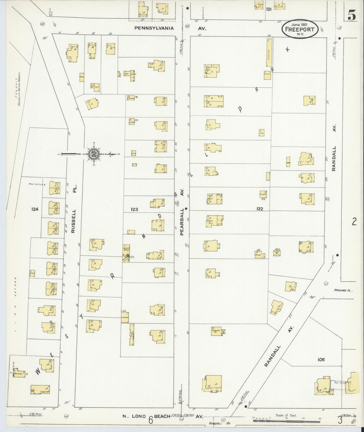 Sanborn Fire Insurance Map from Freeport, Nassau County, New York (1910), Sheet #0005 - Complete Map Set gallery image, historic Sanborn map, vintage wall art, New York New York