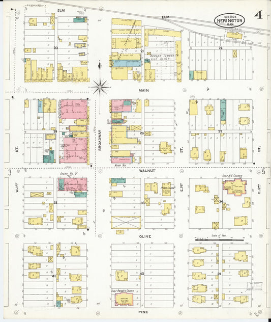 Sanborn Fire Insurance Map from Herington, Dickinson County, Kansas (1905), Sheet #0004 - Historic Sanborn Fire Insurance Map Print, vintage old map wall art, antique decor, genealogy gift, Kansas Kansas map