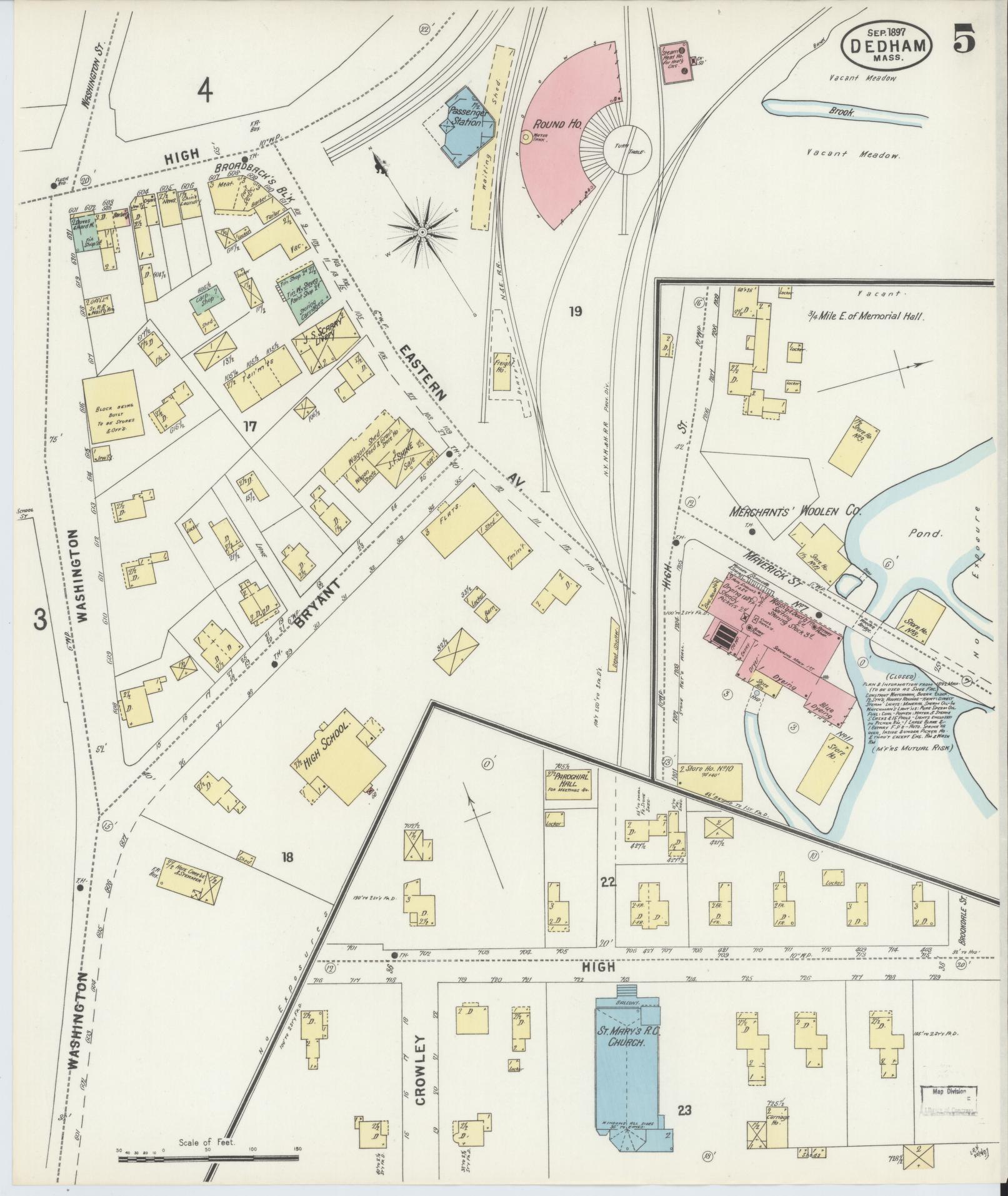 Sanborn Fire Insurance Map from Dedham, Norfolk County, Massachusetts (1897), Sheet #0005 - Complete Map Set gallery image, historic Sanborn map, vintage wall art, Massachusetts Massachusetts