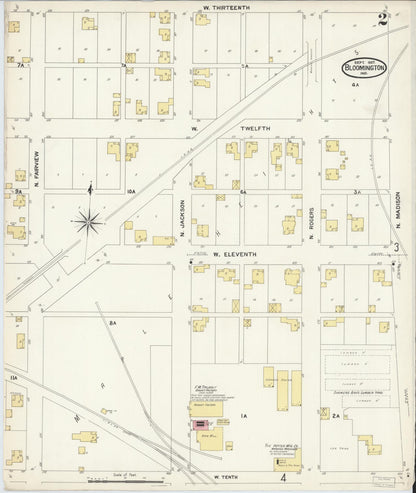 Sanborn Fire Insurance Map from Bloomington, Monroe County, Indiana (1907), Sheet #0002 - Historic Sanborn Fire Insurance Map Print, vintage old map wall art, antique decor, genealogy gift, Indiana Indiana map