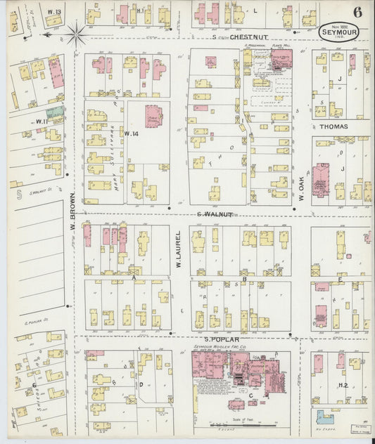 Sanborn Fire Insurance Map from Seymour, Jackson County, Indiana (1892), Sheet #0006 - Historic Sanborn Fire Insurance Map Print, vintage old map wall art, antique decor, genealogy gift, Indiana Indiana map