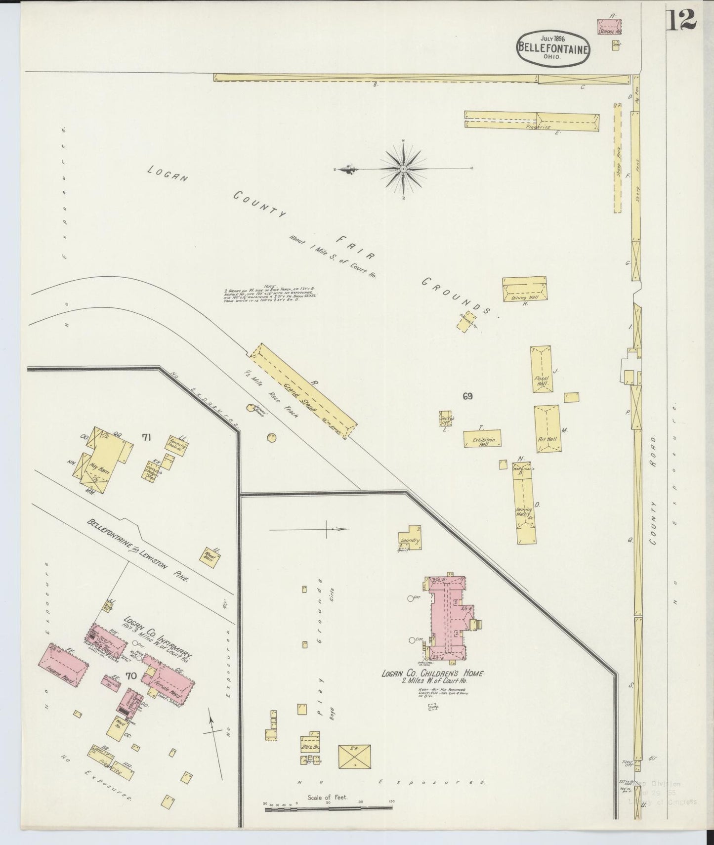 Sanborn Fire Insurance Map from Bellefontaine, Logan County, Ohio (1896), Sheet #0012 - Historic Sanborn Fire Insurance Map Print, vintage old map wall art, antique decor, genealogy gift, Ohio Ohio map