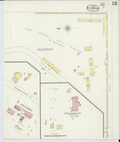 Sanborn Fire Insurance Map from Bellefontaine, Logan County, Ohio (1896), Sheet #0012 - Historic Sanborn Fire Insurance Map Print, vintage old map wall art, antique decor, genealogy gift, Ohio Ohio map