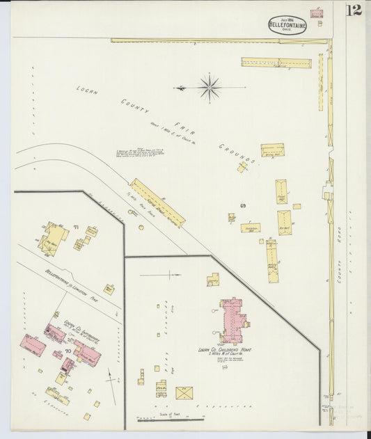 Sanborn Fire Insurance Map from Bellefontaine, Logan County, Ohio (1896), Sheet #0012 - Historic Sanborn Fire Insurance Map Print, vintage old map wall art, antique decor, genealogy gift, Ohio Ohio map