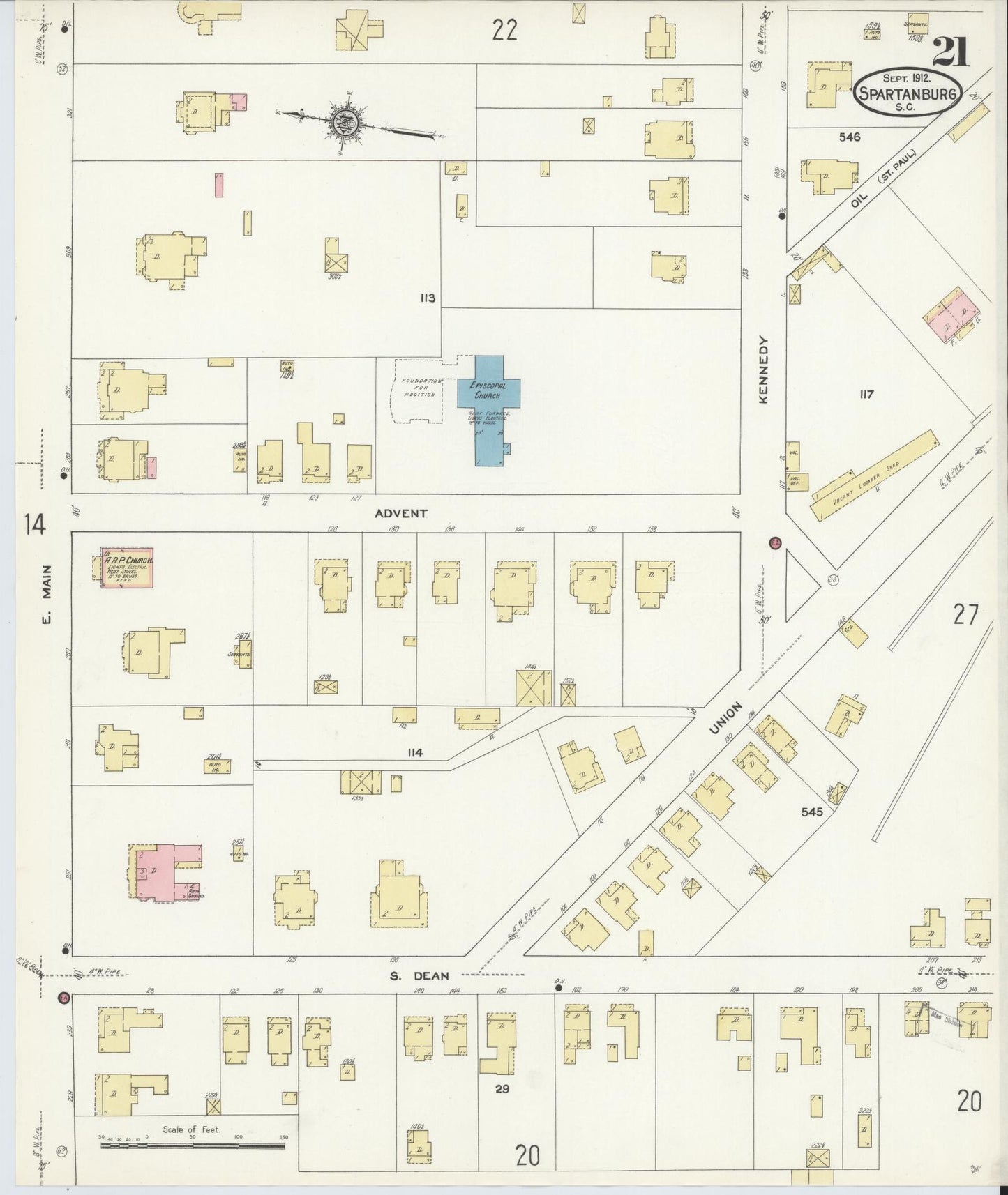 Sanborn Fire Insurance Map from Spartanburg, Spartanburg County, South Carolina (1912), Sheet #0021 - Historic Sanborn Fire Insurance Map Print, vintage old map wall art, antique decor, genealogy gift, South Carolina South Carolina map
