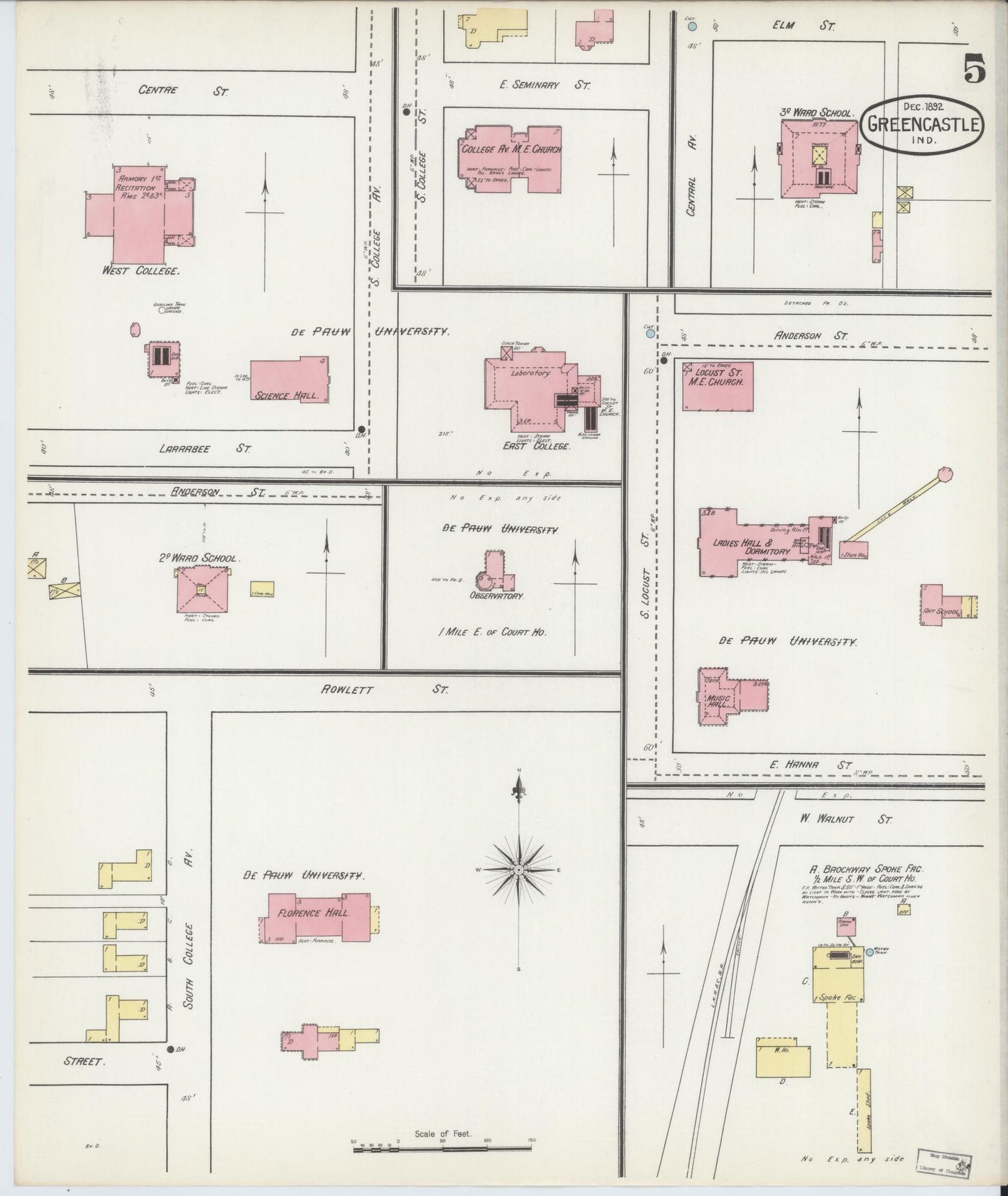 Sanborn Fire Insurance Map from Greencastle, Putnam County, Indiana (1892), Sheet #0005 - Complete Map Set gallery image, historic Sanborn map, vintage wall art, Indiana Indiana
