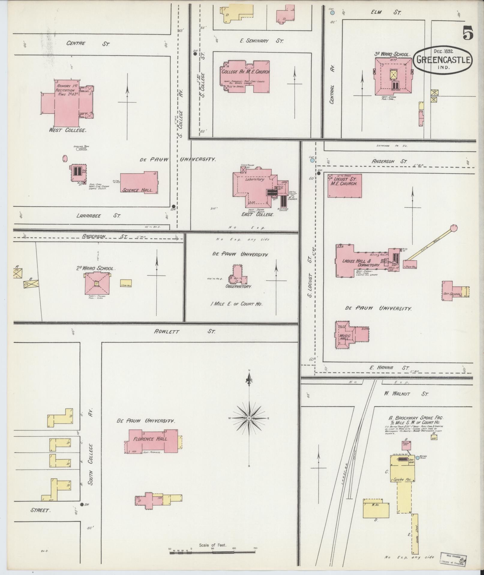 Sanborn Fire Insurance Map from Greencastle, Putnam County, Indiana (1892), Sheet #0005 - Complete Map Set gallery image, historic Sanborn map, vintage wall art, Indiana Indiana