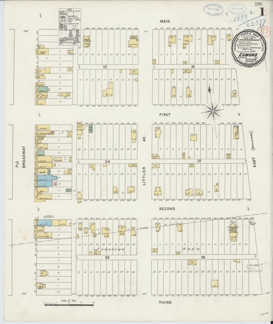 Sanborn Fire Insurance Map from Edmond, Oklahoma County, Oklahoma (1898), Sheet #0001 - Historic Sanborn Fire Insurance Map Print, vintage old map wall art, antique decor, genealogy gift, Edmond Oklahoma map