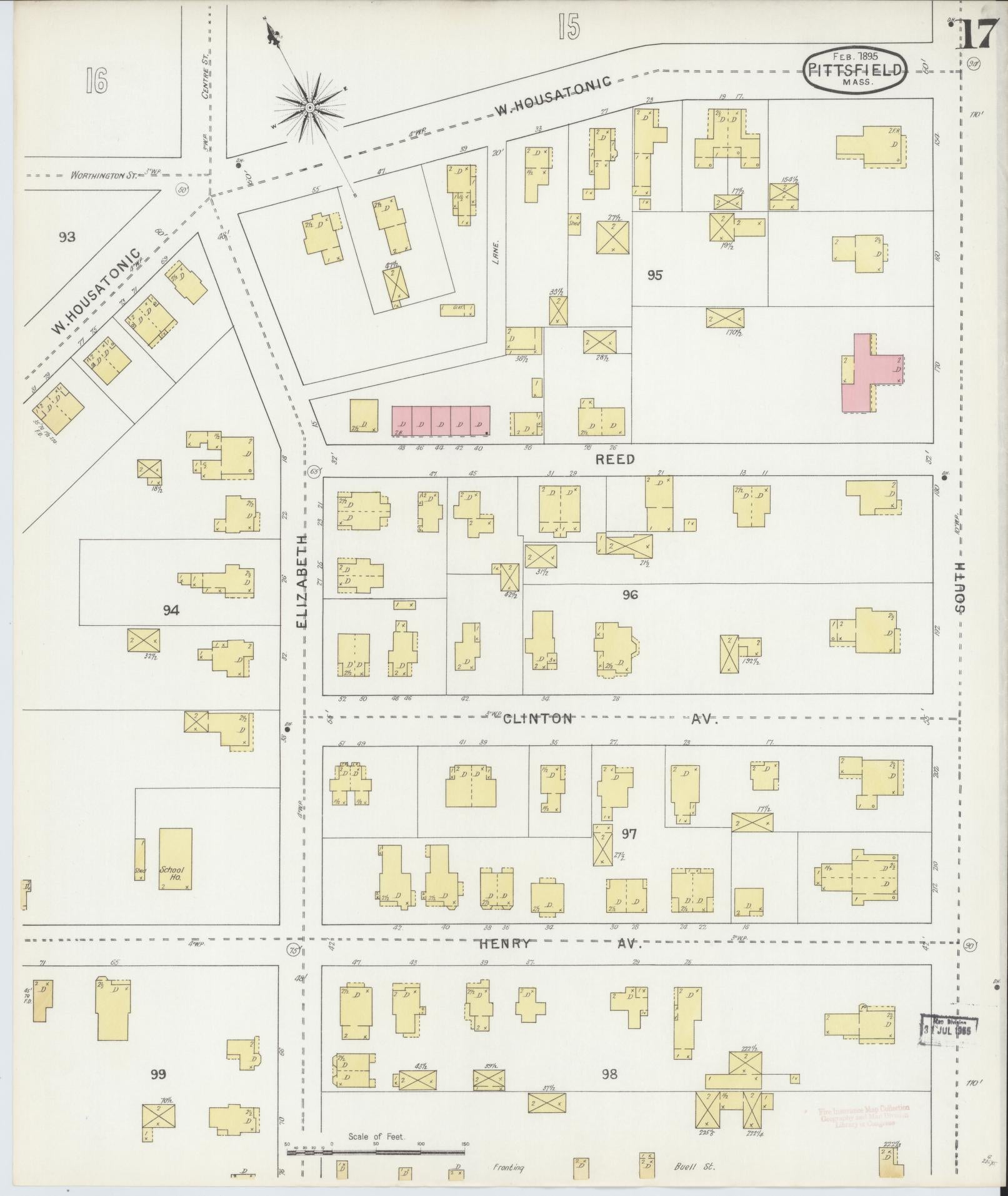 Sanborn Fire Insurance Map from Pittsfield, Berkshire County, Massachusetts (1895), Sheet #0017 - Historic Sanborn Fire Insurance Map Print, vintage old map wall art, antique decor, genealogy gift, Massachusetts Massachusetts map